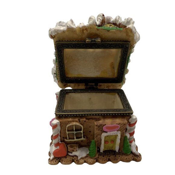 Ceramic Hinged Gingerbread House Christmas Trinket Box Candy Cane 2.5” - Picture 6 of 6